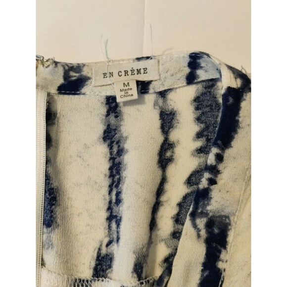 VTG. EN Creme Tie Neck Zip Up Short Sleeve Dress Ivory Green Tie-Dye Size Medium - Picture 5 of 12